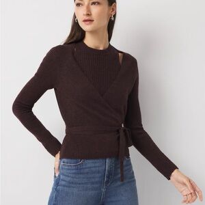 White House Black Market deep purple wrap shirt (tank and sweater attached)